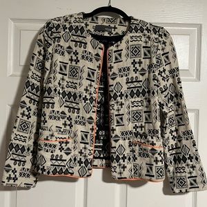 Myne Ashley Ann B+W Pattern Blazer w/ Coral Trim Size 4